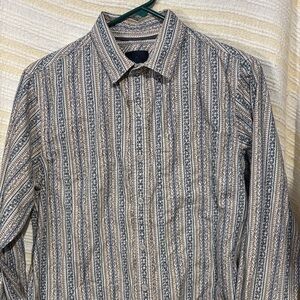 NWOT Prana Men's Striped Button-Down Shirt - Blue and Beige